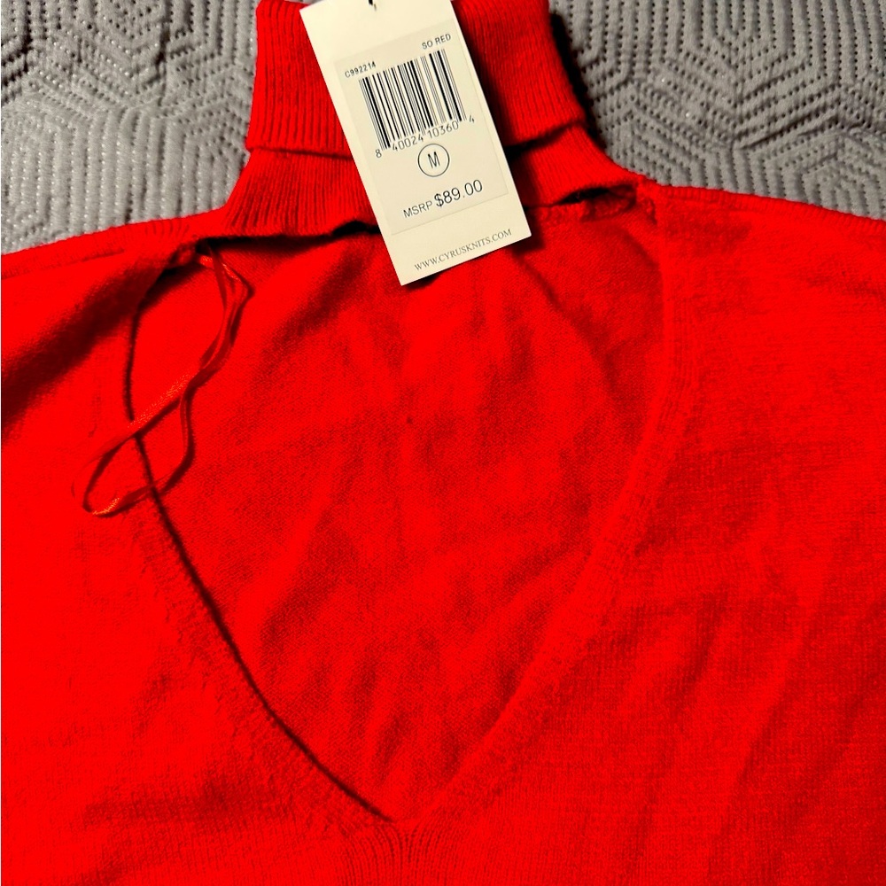 Red turtleneck sweater